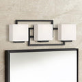 Possini Euro Design Lighting on The Square Modern Wall Mount Light Matte Black Aluminum Hardwired 21" 3-Light Fixture Opal Glass Shade for Bathroom Vanity Mirror House Living Room Home Hallway