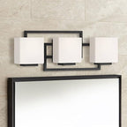Possini Euro Design Lighting on The Square Modern Wall Mount Light Matte Black Aluminum Hardwired 21" 3-Light Fixture Opal Glass Shade for Bathroom Vanity Mirror House Living Room Home Hallway