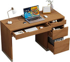 48 Inch Small Desk with 4 Drawers, Computer Desk with Storage File Cabinet for Bedroom, Home Office Desk with Storage for Small Space, Brown