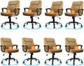 CLATINA Brown Office Computer Chair PU Leather Executive Swivel Adjustable Height Chairs with Upholstery Fixed armrest Mid-Back Leather Thick Cushion Office Chair Brown 8Pack
