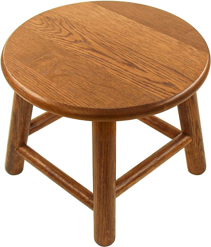 CONSDAN 9-Inch Round Step Stool for Adults & Kids, USA Grown Solid Oak Hardwood Ottoman, Sturdy Small Foot Stool for Kitchen, Bedside, Nursery, Shoe Changing, Plant Stand, Fully Assembled (Chocolate)