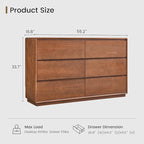 Solid Wood Dresser for Bedroom, Natural Solid Wood 6 Drawer Dresser,55.2" Wide Mid Century Modern Chest of Drawers, Closet Storage Organizer for Living Room, Bedroom