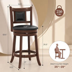 COSTWAY Bar Stool Set of 2, 25.5” Swivel Upholstered Counter Height Bar Stool with Curved Backrest & Cushioned Seat, Solid Rubber Wood Legs & Resting Footrest, for Kitchen Island (2, 25.5”)