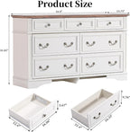 Dresser for Bedroom with 7 Drawers, 55" Wide Dresser for Storage and Organization, Farmhouse Chest of Drawers for Living Room, Closet, Hallway, White