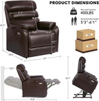 EONIX Wide Lay Flat Power Lift Recliner Chair for Elderly, Oversized Breathable Leather Electric Lift Chairs, 400lbs Heavy Duty Power Recliner with Heat and Massage, SLRY004063, Dark Brown