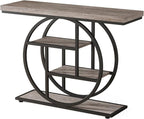 Tribesigns 41.3" Console Table, Industrial 4-Tier Sofa Table Entryway Table with Circle Base, Narrow Wood Accent Tables with Storage Shelves for Living Room, Hallway, Foyer, Gray