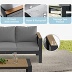 Corinth 5-Piece Aluminum Patio Conversation Set - Outdoor, Porch, Balcony, Yard, Gardern, All Weather Furniture Set with Loveseat Sofa, Grey