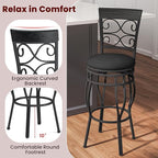 Giantex 30" Swivel Bar Stools Set of 2, Bar Height Bar Stools with Back, Upholstered PU Leather Seat, Footrest, Max Load 330Lbs, Vintage Metal Barstools for Kitchen Island, Dining Room, Pub, Black