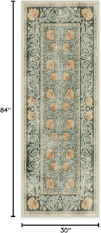 RUGGABLE x Morris & Co Machine Washable Runner Rug – Pimpernel Vintage Green 2.5x7, Stain-Resistant, Non-Slip – Washable Rug for Hallway, Entryway, Living Room & Kitchen–with Standard Pad