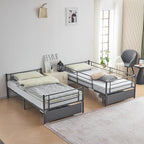 Karl home Grey Bunk Bed Twin Over Twin with 2 Storage Drawers, Metal Bunk Bed with Built-in Ladder and Safety Guardrail, Space-Saving Twin Bunk Beds for Kids, Teens & Adults, No Box Spring Needed