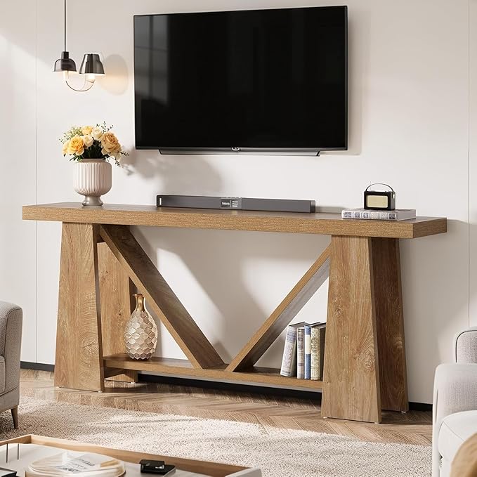 Tribesigns 70.9-Inch Extra Long Console Table for Entryway, 2-Tier Farmhouse Sofa Table with Storage, Wooden Narrow Behind Couch Table for Living Room, Hallway, Foyer