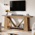 Tribesigns 70.9-Inch Extra Long Console Table for Entryway, 2-Tier Farmhouse Sofa Table with Storage, Wooden Narrow Behind Couch Table for Living Room, Hallway, Foyer