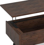 SIMPLIHOME Lowry Lift Top Coffee Table - 48 inch Wide Solid Acacia Wood and Metal Living Room Table in Distressed Charcoal Brown, Modern Industrial Cocktail Table with Hidden Storage and Open Shelf