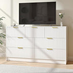 White 7 Drawer Dresser for Bedroom, 55” Wide Fluted Dresser with Gold Handles, Modern Chest of Drawer for Bedroom, Closet, Living Room, Entryway, Hallway, White