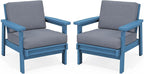 SERWALL HDPE Outdoor Couch Set of 2, Blue Frame and Grey Cushion