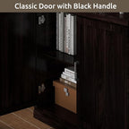 70 Inch Tall Bookcase with Doors, Library Office Bookshelf with Adjustable Shelves, Floor Standing Storage Cabinet for Bedroom Living Room Organizer with Anti Tipping Kit, Dark Cherry Finish