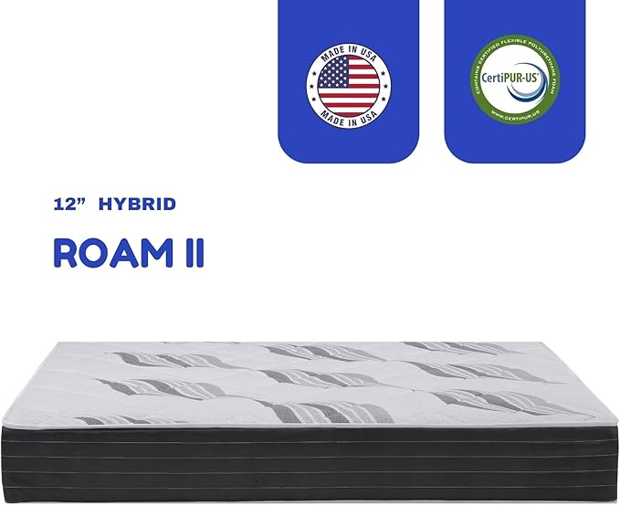 Roam 2.0 RV 12" Hybrid Mattress with Gel Memory Foam, RV King 72x80 Mattress, Luxury Medium Feel Made in USA