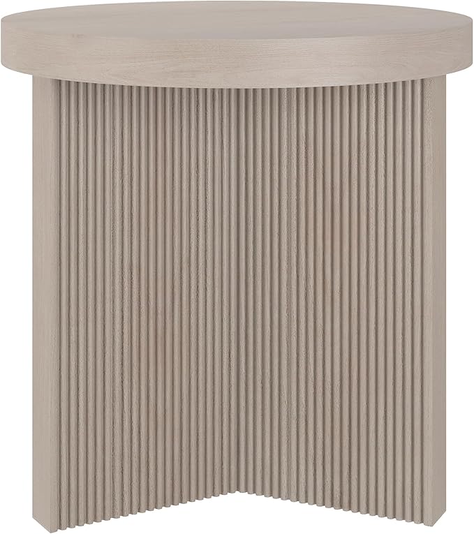 Henn&Hart 22" Fluted Scandinavian Round End Table, Ribbed Side Table, Nightstand for Living Room, Office, Family Room, or Bedroom, Alder White