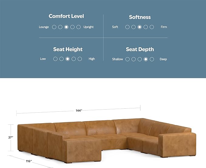 SIMPLIHOME Rex U-Shaped Sectional Modular Sofa in Full-Grain Genuine Leather, Sienna, 144-inches Wide, Handcrafted Modern-Style Large Leather Couch for Living Room