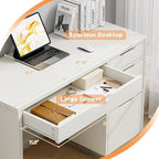 White Desk with Drawers, 48 Inch Small Computer Desk with 4 Storage Drawers for Small Space, Home Office Desk for Bedroom with Storage File Cabinet