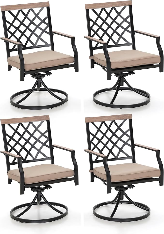 Sophia & William Outdoor Swivel Metal Chairs Set of 4, Patio Dining Chairs with Cushions, Strong Capacity Furniture Set for Garden Backyard Support 300lbs