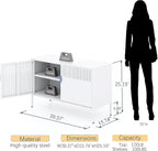 White Metal Locker Storage Cabinet with Adjustable Shelf, Low Metal Storage Cabinet for Home Office, 2 Door Small Decorative Metal Locker Tv Stand Cabinet