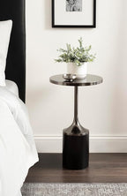 Kate and Laurel Whelan Modern Metal Round Side Table, 14 x 14 x 24, Gunmetal and Black, Transitional Sculptural Indoor Plant Stand for Living Room End Table or Bedroom Nightstand