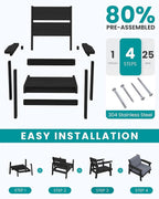SERWALL Outdoor Patio Furniture Set, 5 Piece HDPE Patio Conversation Sets, All-Weather Wood-Like Outdoor Couch Loveseat and Coffee Table with Thick Cushions for Porch Balcony Garden Backyard