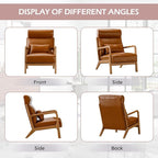 Accent Chair Mid Century Modern Chair PU Leather Living Room Chairs with Solid Wood Frame Comfy Upholstered and Lumbar Pillow Reading Side Chair Easy Assembly for Bedroom (2, Brown)