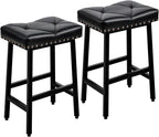 VECELO 25 inch Counter Height Stools for Kitchen Island, 3.3'' Thick PU Upholstered Saddle Seats, Backless Bar Chairs with Metal Base, Black