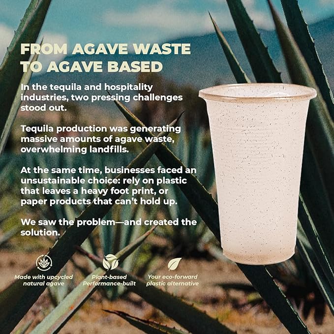 Sustainable Agave Co - Sweet Agave Fiber Cups - 12 Ounce - 50 Count Plant-Based, Made With Upcycled Materials - Clear