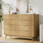 LYNSOM Fluted 8 Drawer Dresser for Bedroom, 55" Wide Modern Chest of Drawers with Curved Profile Design and Metal Handles, Wood Dresser TV Stand & Storage Organizer for Bedroom, Hallway, Oak