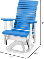 DutchCrafters Modern Horizontal Slat High Back Poly Adirondack Swivel Glider Outdoor Patio Chair (White & Blue)