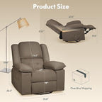 FLEXISPOT 360° Swivel Rocker Recliner with Massage & Heat for Adults, Manual Rocking Chair with USB Port & Side Pocket, Swivel Glider Recliner for Living Room Apartment Small Spaces, Brown