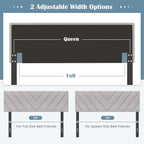 KOMFOTT Linen Fabric Upholstered Headboard for Full/Queen Size Bed, Rectangular Headboard with Solid Wood Legs & Adjustable Width, Padded Full/Queen Bed Headboard, Easy Assembly, Gray