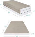 Best Choice Products 4in Portable Twin-Size Mattress, Tri-Fold Mattress for Camping, Guest, Toddler, Foam Plush w/Carry Case - Taupe