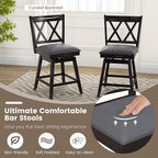 COSTWAY Bar Stool Set of 2 for Kitchen Island, 25" Counter Height Chair with Ergonomic Backrest, Foot Rest, Waterproof PVC Surface & Solid Wood Structure, 360°Swivel Farmhouse Barstool with Back