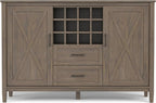 SIMPLIHOME Ela Solid Wood and Pine 54 inch x 18 inch Rectangle Transitional Sideboard with Wine Storage in Smoky Brown for The Dining Room and Kitchen