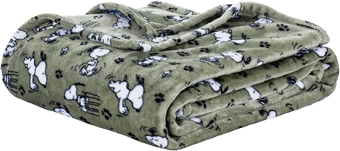 Berkshire Blanket Peanuts® VelvetLoft® Cute Character Snoopy Plush Blanket,Loden Green,Twin 60 in x 90 in (Official Peanuts® Product)