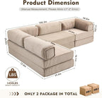 108" L Shaped Couch, Modular Sectional Sofa with Chaise, Cloud Boneless Couch with Deep Seat & Removable Pillow for Living Room, Bedroom,No Assembly Required（Camel）