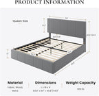 SHA CERLIN Queen Bed Frame, Velvet Upholstered Platform Bed, Vertical Channel Tufted Adjustable Headboard, Low Profile Bed Frame, No Box Spring Needed, Easy Assembly, Grey