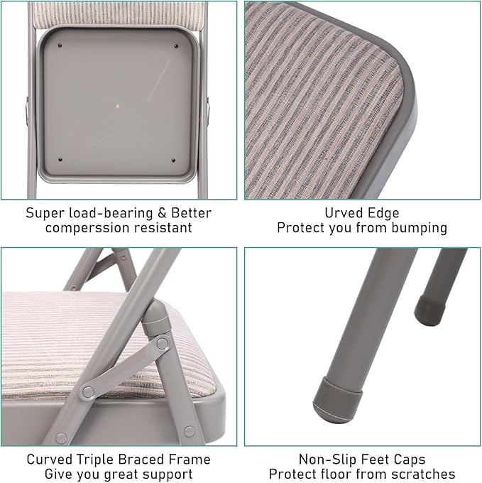 SEALAMB 16 Pack Folding Chairs with Padded Seats & Cushion, Durable Metal Foldable Chairs for Wedding Party, Commercial Chairs for Office School Church Events, 350lb Capacity (Grey-Fabric, 16 Pack)