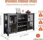 VEVOR 55 Inch Industrial Bar Cabinet, Wine Table for Liquor and Glasses, Sideboard Buffet Cabinet with Wine Rack, Freestanding Farmhouse Wood Coffee Bar Cabinet for Living Room, Home Bar, and Kitchen