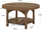 Tribesigns Round Coffee Table, 2-Tier Farmhouse Center Table with Storage Shelf, Rustic Wooden Cocktail Tables for Living Room