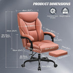 Office Chair, Executive Leather Chair Big and Tall Ergonomic Computer Desk Chair, Comfy Swivel Rolling Reclining Lumbar Support Task Chair with Adjustable High Back Foot Rest for Home Gaming