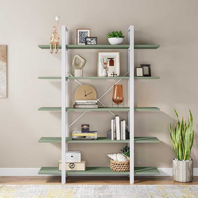 Tribesigns 5-Tier Bookshelf, Vintage Industrial Style Bookcase 72 H x 12 W x 47L Inches (Green)