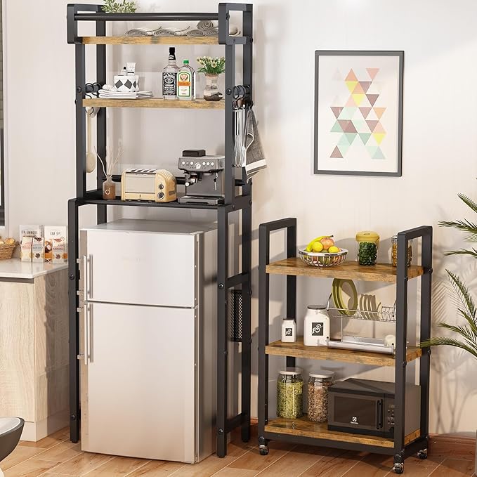 Recaceik 6-Tier Over The Toilet Storage Shelf with Cart, Freestanding Above Toilet Shelf Rack, Farmhouse Bathroom Organizer Shelves, Space Saver (Brown)