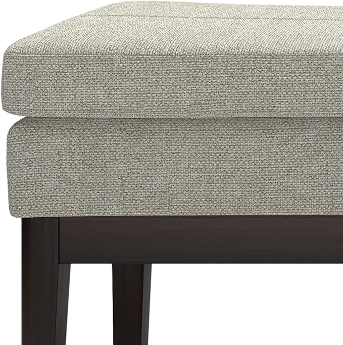 SIMPLIHOME Carlson 45-inch Wide Linen-Look Fabric Ottoman Bench in Greige with Solid Wood Frame for Living Room, Entryway, or Bedroom