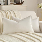 FUTEI Cream White Chenille Throw Pillow Covers 12x20 Inch Set of 2,Edges Double-Stitched Lumbar Pillow Cases,Modern Home Decor for Couch Living Room