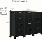 Modern Solid Wood Chest of Drawers, Multifunctional Large-Capacity Storage Drawer Cabinet, Dresser Organizer with Metal Handle, for Hallway, Entryway, Black X3